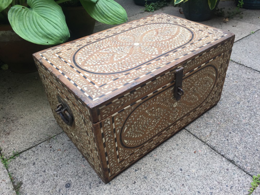 Mid C19th Indian Hoshiarpur ebony and bone-inlaid chest or trunk . View XX