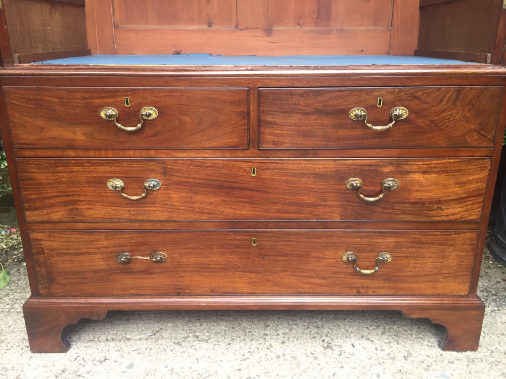 Rare George III Chippendale period and design padouk and mahogany linen-press or wardrobe with open fret-work 