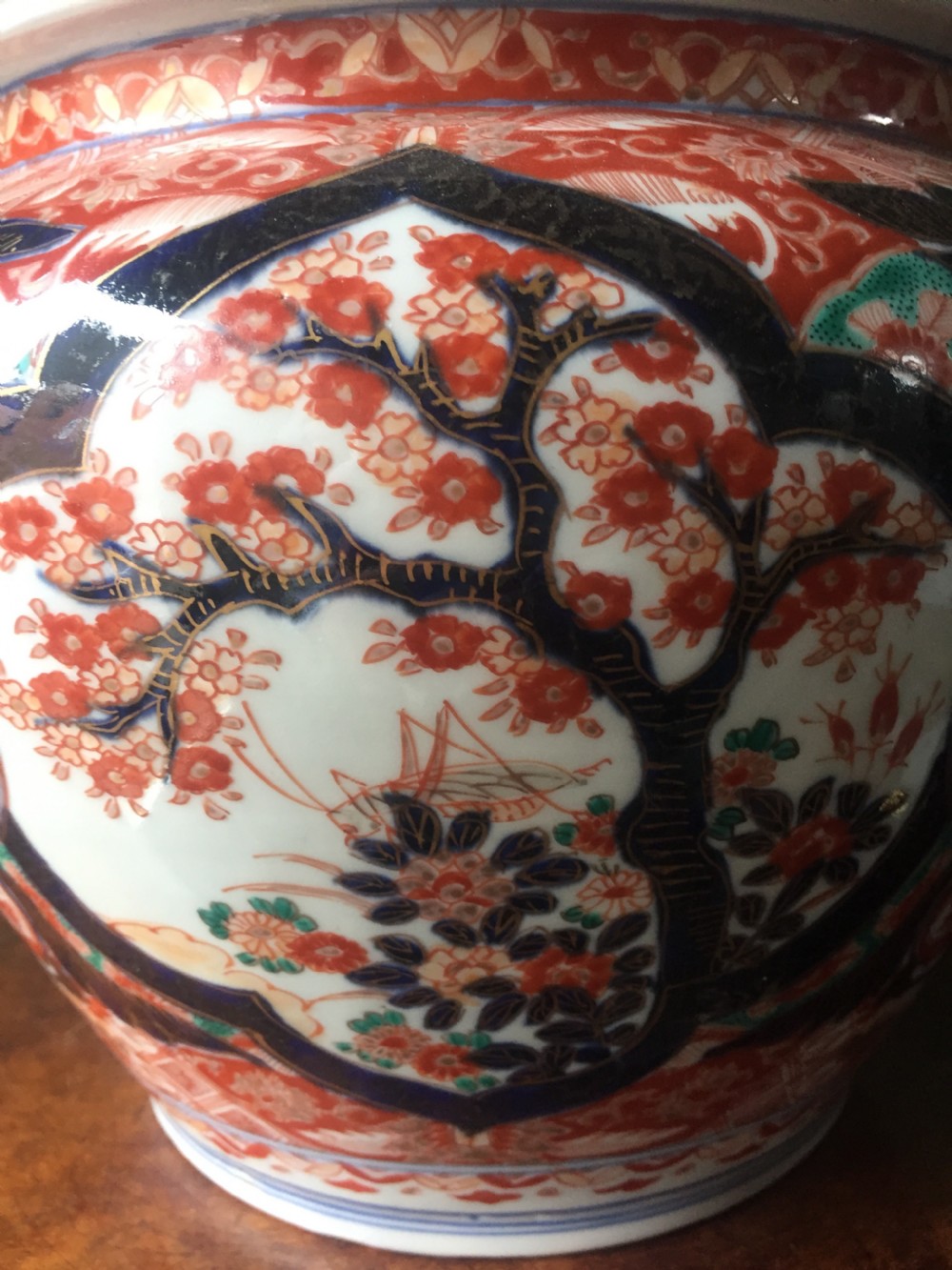Decorative pair of late C19th Japanese Imari pattern porcelain jardinieres. View XII