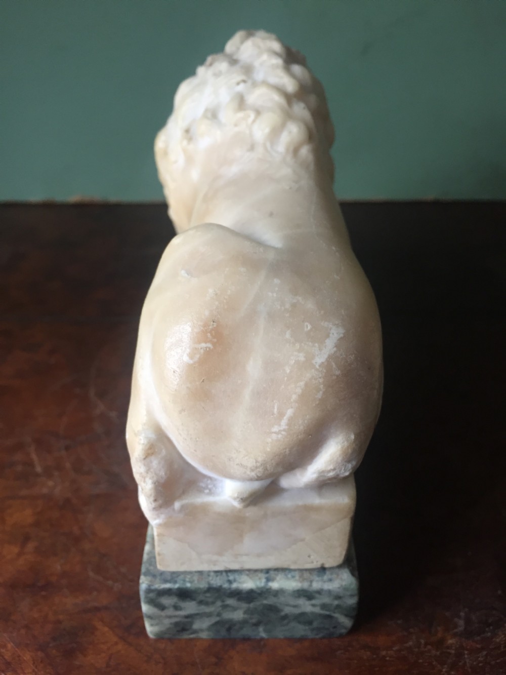 Pair of C19th Italian carved alabaster 'Grand Tour' souvenir lions after Antonio Canova . View VIII