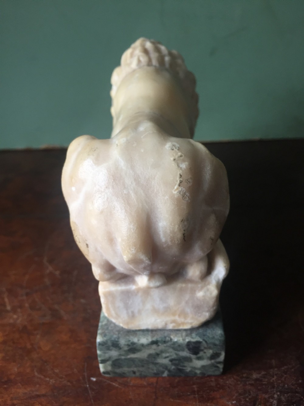 Pair of C19th Italian carved alabaster 'Grand Tour' souvenir lions after Antonio Canova . View XI