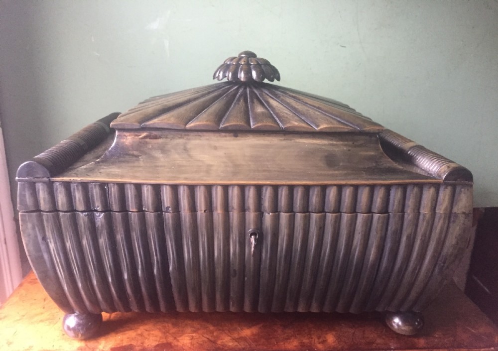 Fine mid C19th Vizagapatam Indian buffalo horn , sandalwood, ebony and ivory workbox of sarcophagus form . View XXI