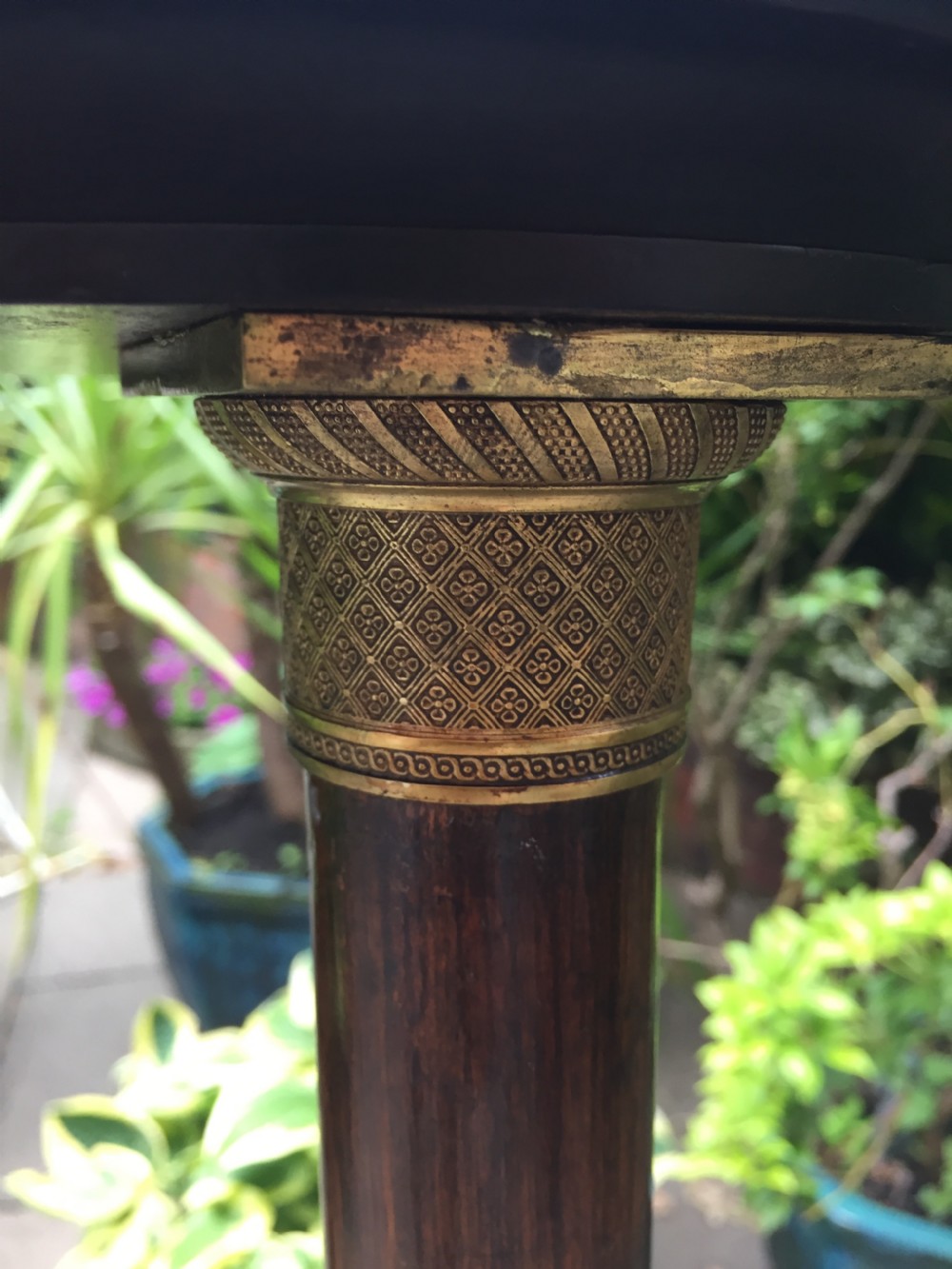 Early C19th George IV period gilt-brass mounted rosewood torchere  of Empire design. View VI