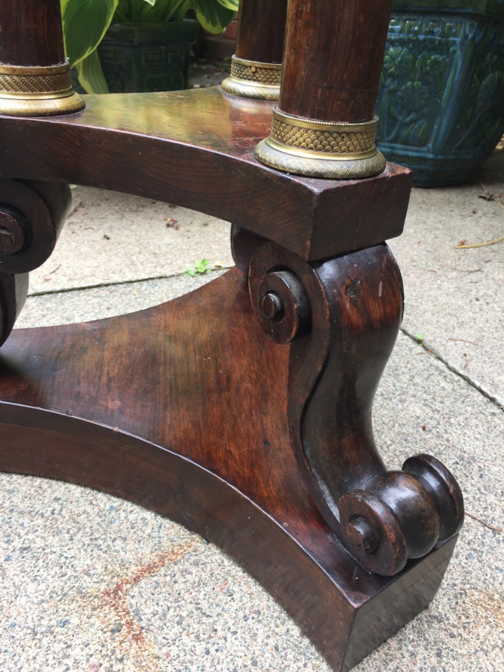 Early C19th George IV period gilt-brass mounted rosewood torchere  of Empire design. View VII