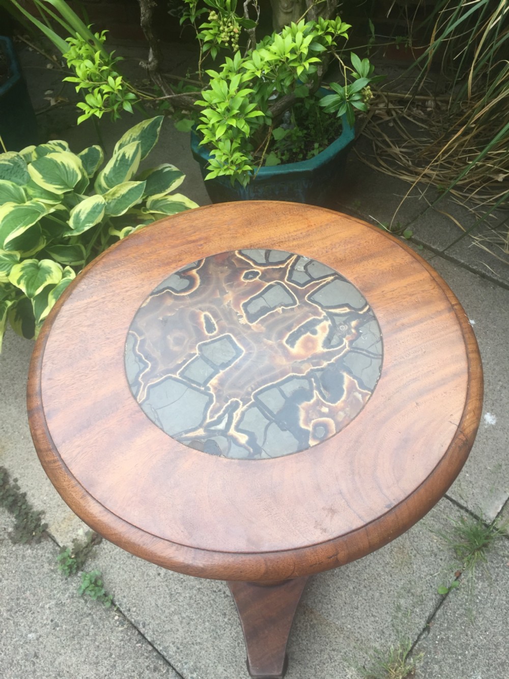 Decorative C19th William IV period mahogany occasional or lamp table with rare and unusual inset specimen marble 