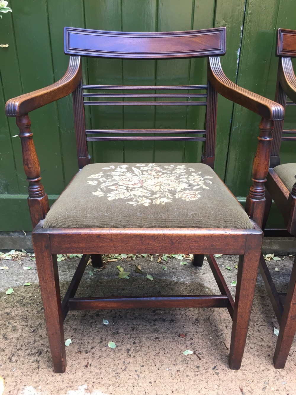 Set of 6 late C18th George III period mahogany dining chairs. View VI