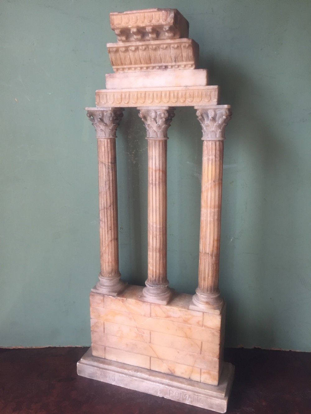 Finely carved Italian late C19th alabaster 'Grand Tour' souvenir model of the Temple of Castor & Pollux .