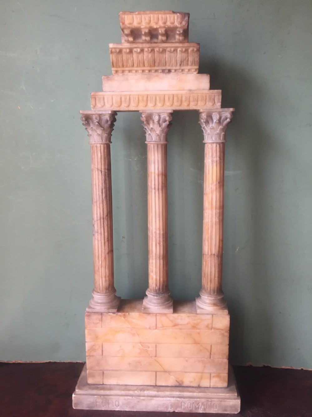 Finely carved Italian late C19th alabaster 'Grand Tour' souvenir model of the Temple of Castor & Pollux . View II