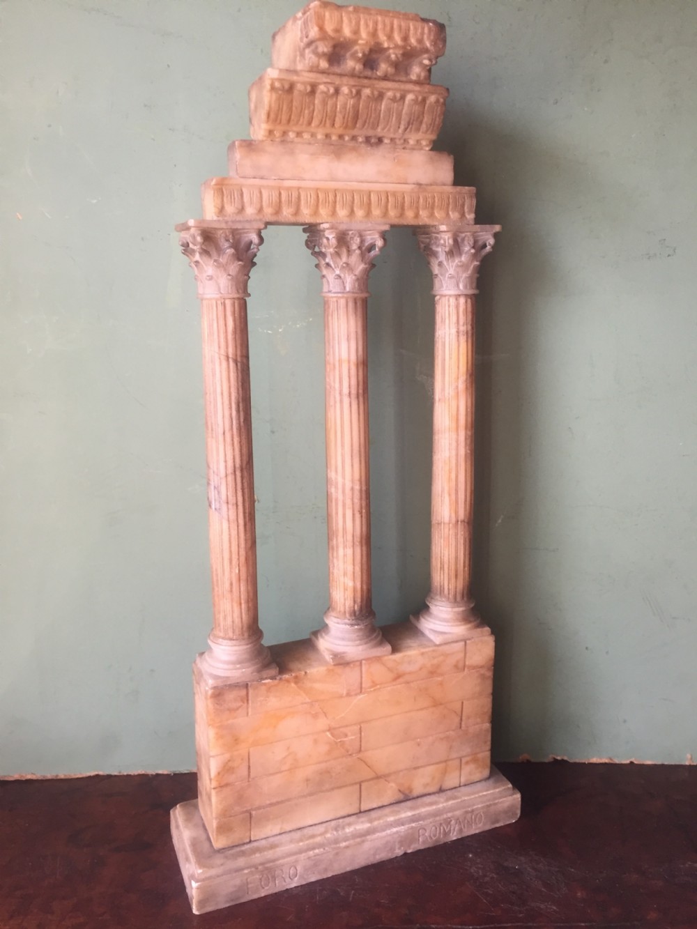 Finely carved Italian late C19th alabaster 'Grand Tour' souvenir model of the Temple of Castor & Pollux . View III