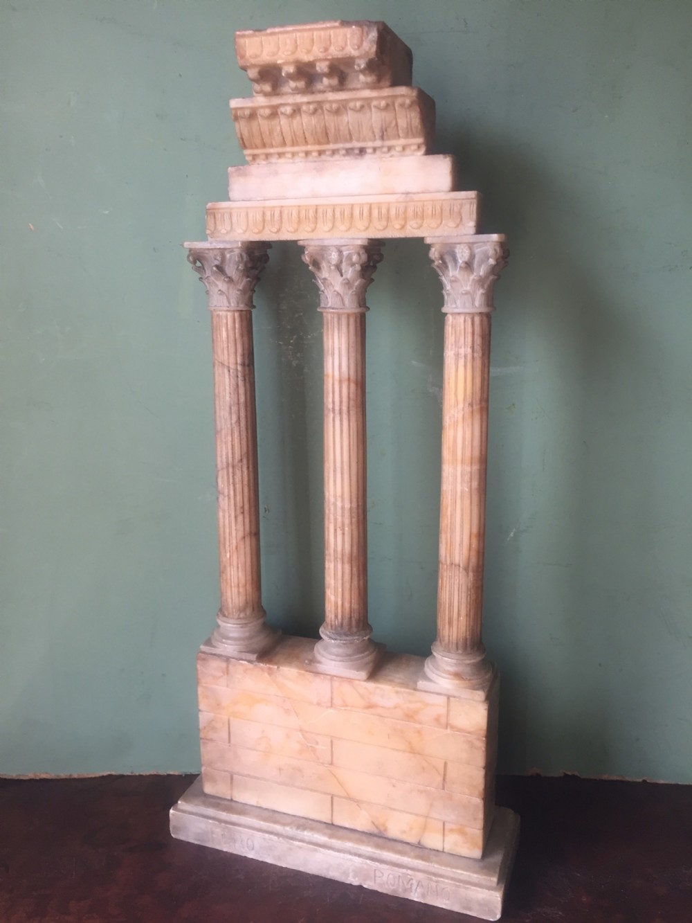 Finely carved Italian late C19th alabaster 'Grand Tour' souvenir model of the Temple of Castor & Pollux . View IV