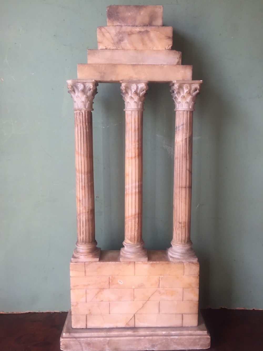 Finely carved Italian late C19th alabaster 'Grand Tour' souvenir model of the Temple of Castor & Pollux . View VI