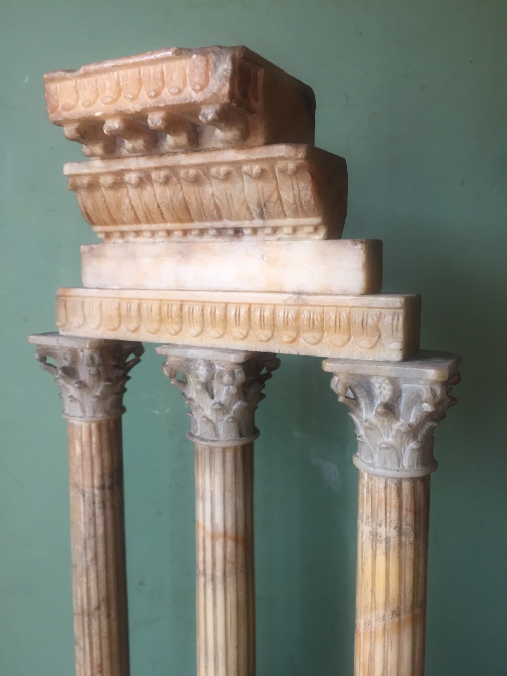 Finely carved Italian late C19th alabaster 'Grand Tour' souvenir model of the Temple of Castor & Pollux . View VIII