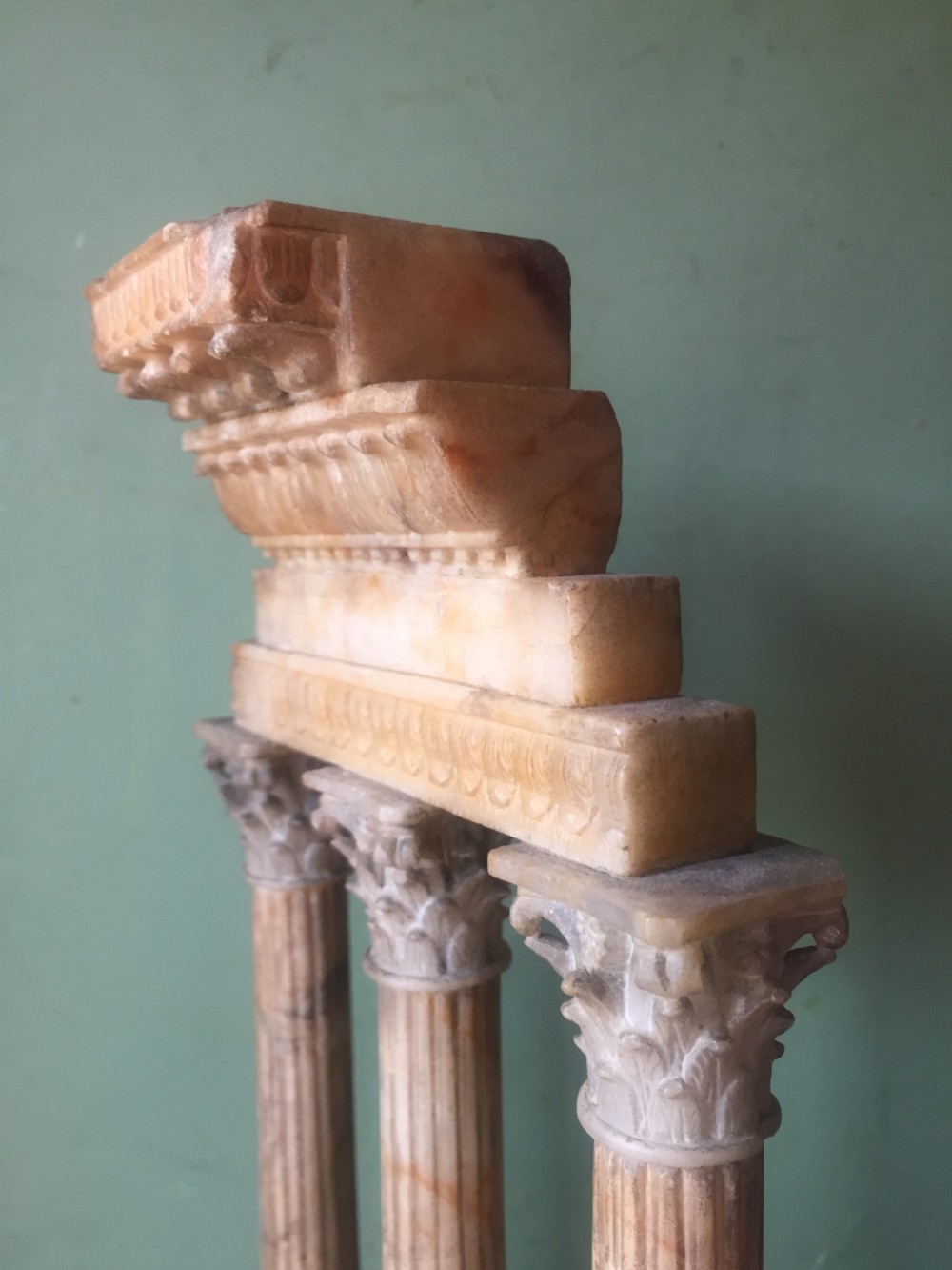 Finely carved Italian late C19th alabaster 'Grand Tour' souvenir model of the Temple of Castor & Pollux . View IX