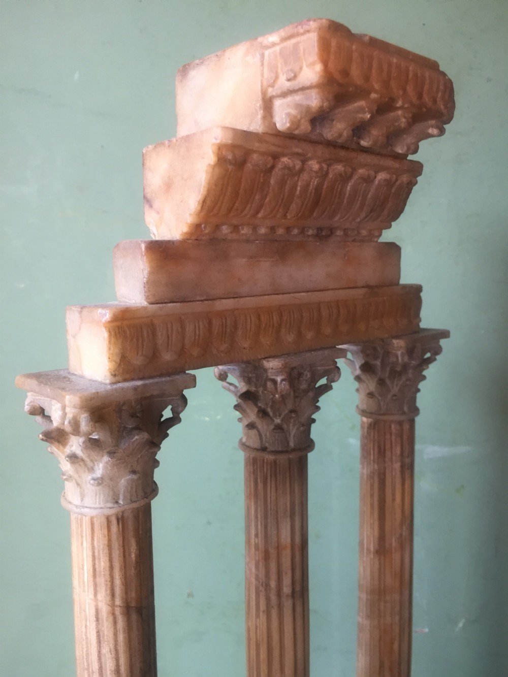 Finely carved Italian late C19th alabaster 'Grand Tour' souvenir model of the Temple of Castor & Pollux . View X