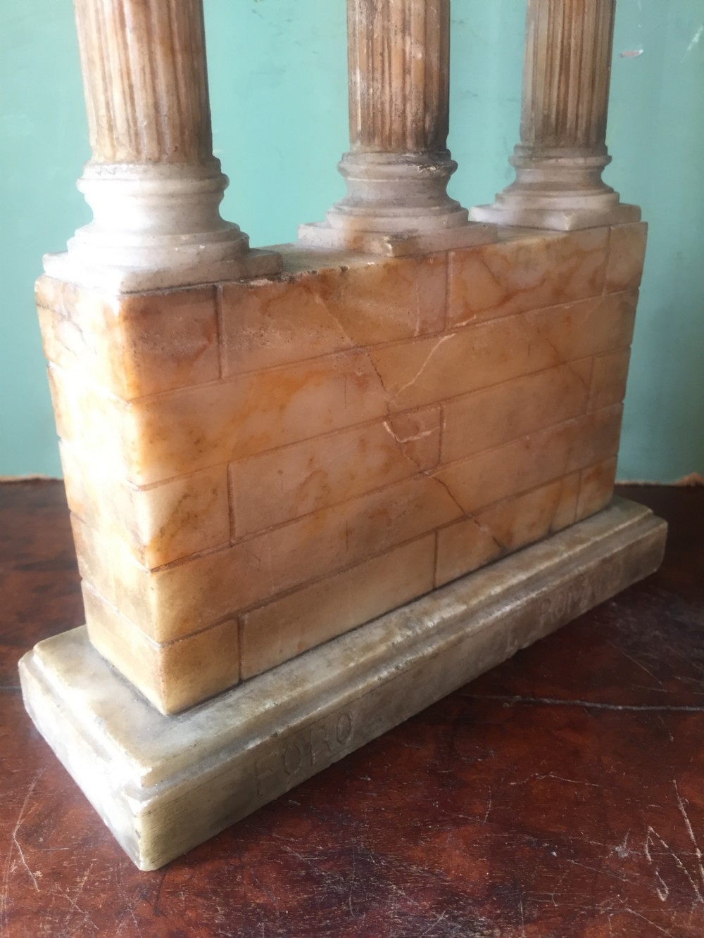 Finely carved Italian late C19th alabaster 'Grand Tour' souvenir model of the Temple of Castor & Pollux . View XII