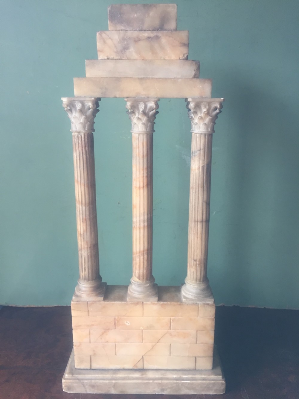 Finely carved Italian late C19th alabaster 'Grand Tour' souvenir model of the Temple of Castor & Pollux . View XIII