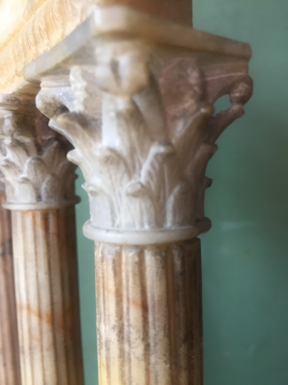 Finely carved Italian late C19th alabaster 'Grand Tour' souvenir model of the Temple of Castor & Pollux . View XV