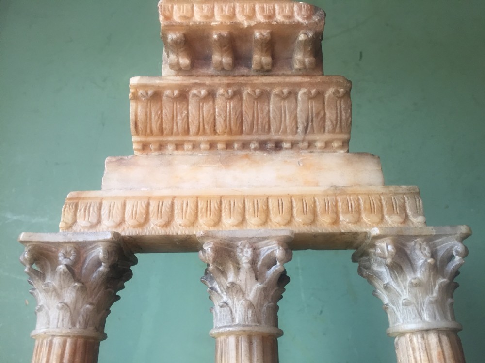 Finely carved Italian late C19th alabaster 'Grand Tour' souvenir model of the Temple of Castor & Pollux . View XVIII