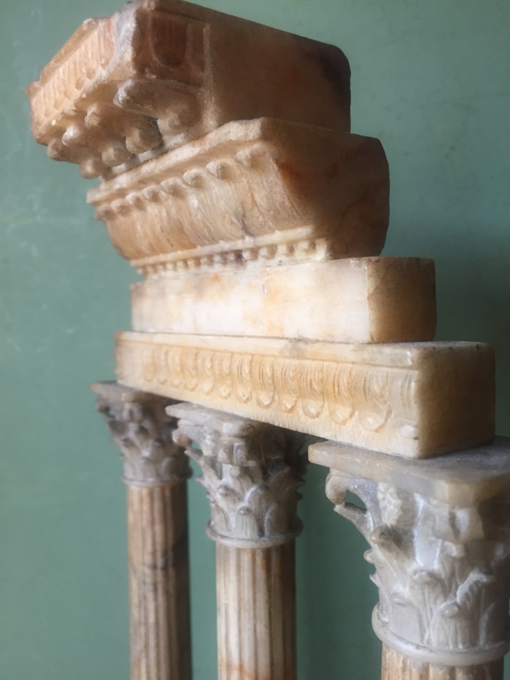 Finely carved Italian late C19th alabaster 'Grand Tour' souvenir model of the Temple of Castor & Pollux . View XIX