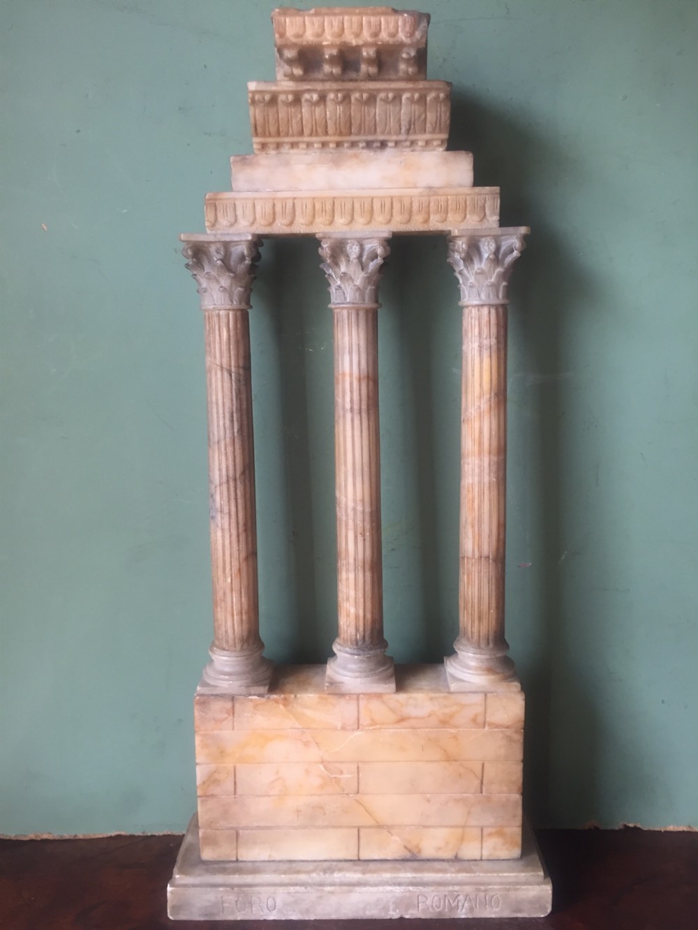 Finely carved Italian late C19th alabaster 'Grand Tour' souvenir model of the Temple of Castor & Pollux . View XX