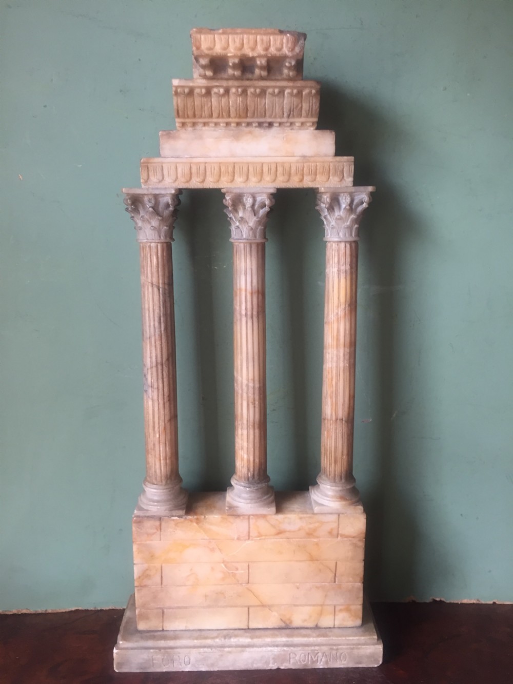 Finely carved Italian late C19th alabaster 'Grand Tour' souvenir model of the Temple of Castor & Pollux . View XXI