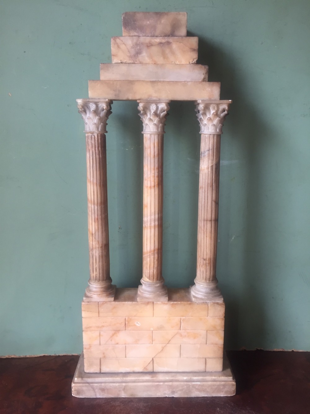 Finely carved Italian late C19th alabaster 'Grand Tour' souvenir model of the Temple of Castor & Pollux . View XXII