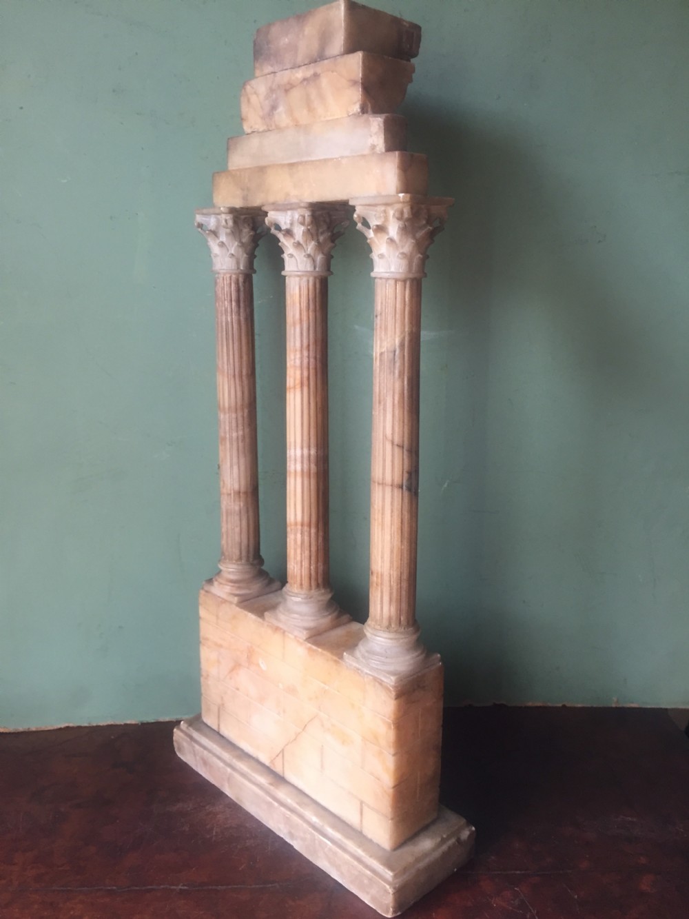 Finely carved Italian late C19th alabaster 'Grand Tour' souvenir model of the Temple of Castor & Pollux . View XXIII