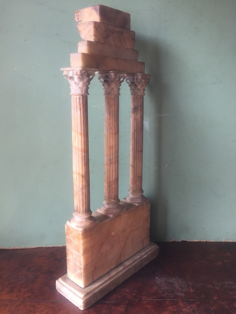 Finely carved Italian late C19th alabaster 'Grand Tour' souvenir model of the Temple of Castor & Pollux . View XXIV