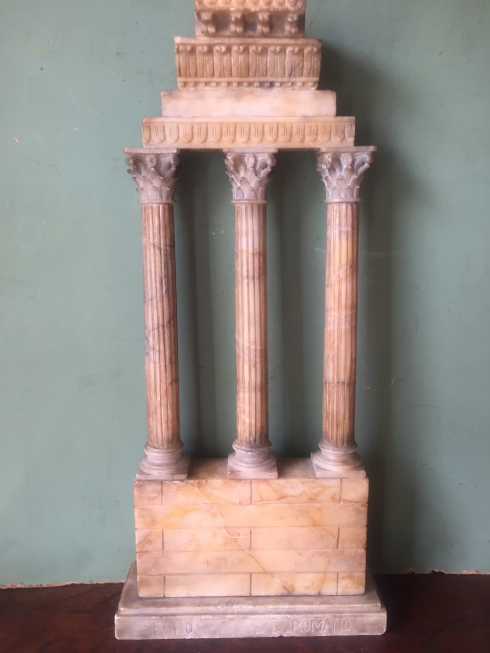 Finely carved Italian late C19th alabaster 'Grand Tour' souvenir model of the Temple of Castor & Pollux . View XXV