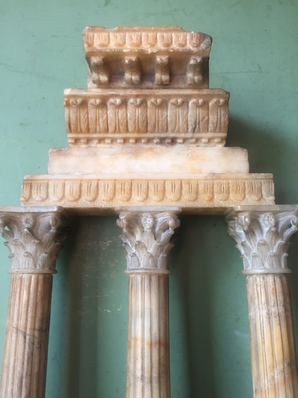 Finely carved Italian late C19th alabaster 'Grand Tour' souvenir model of the Temple of Castor & Pollux . View XXVI