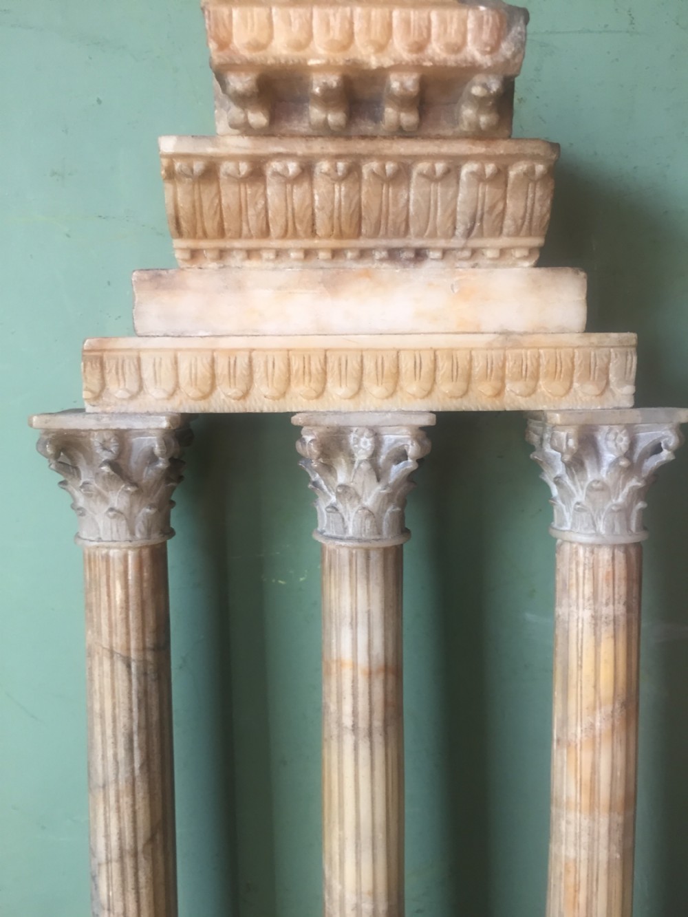 Finely carved Italian late C19th alabaster 'Grand Tour' souvenir model of the Temple of Castor & Pollux . View XXX