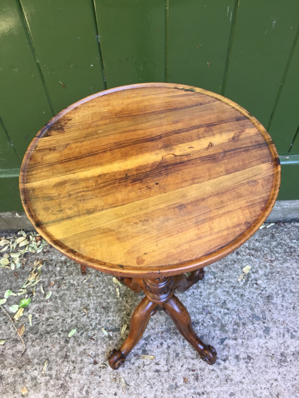 Rare mid C19th olive-wood wine table or candle-stand on a quadruple support base.  View IV