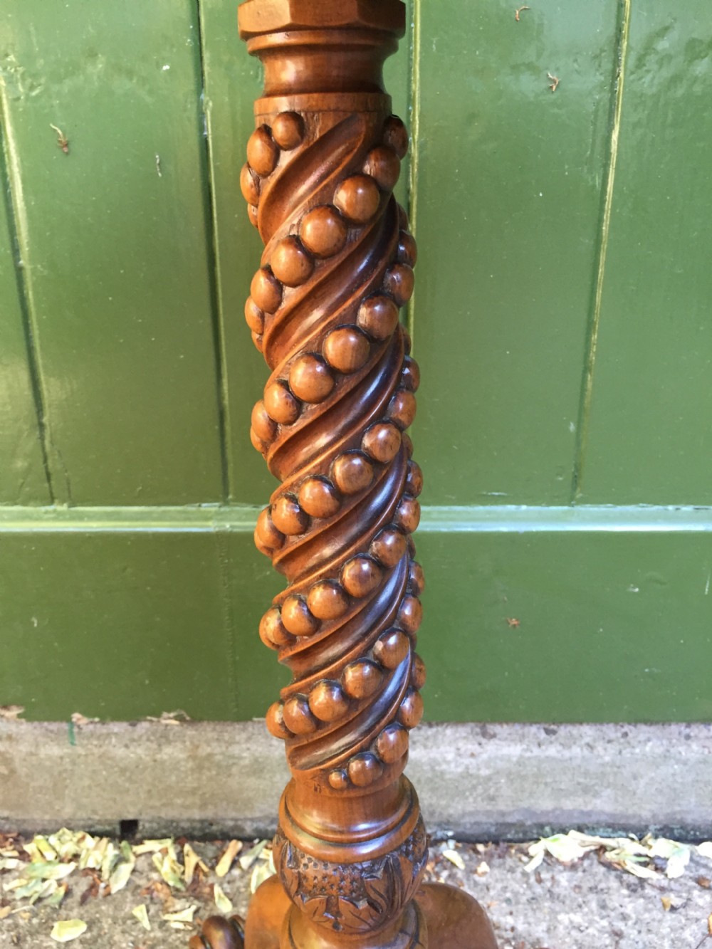 Rare mid C19th olive-wood wine table or candle-stand on a quadruple support base.  View VIII
