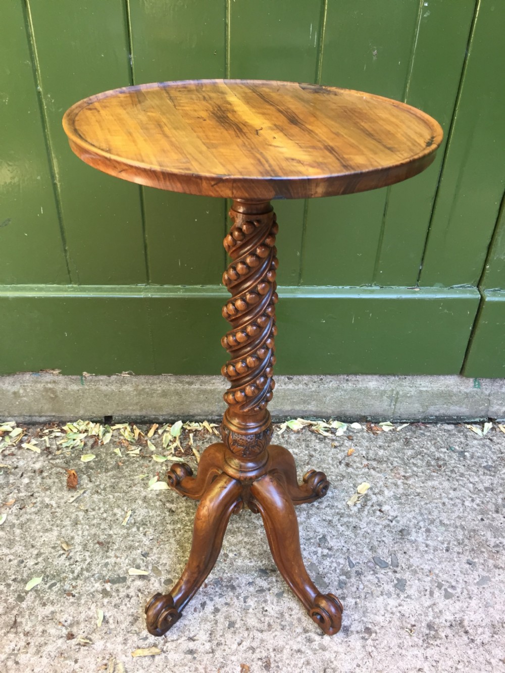 Rare mid C19th olive-wood wine table or candle-stand on a quadruple support base.  View X