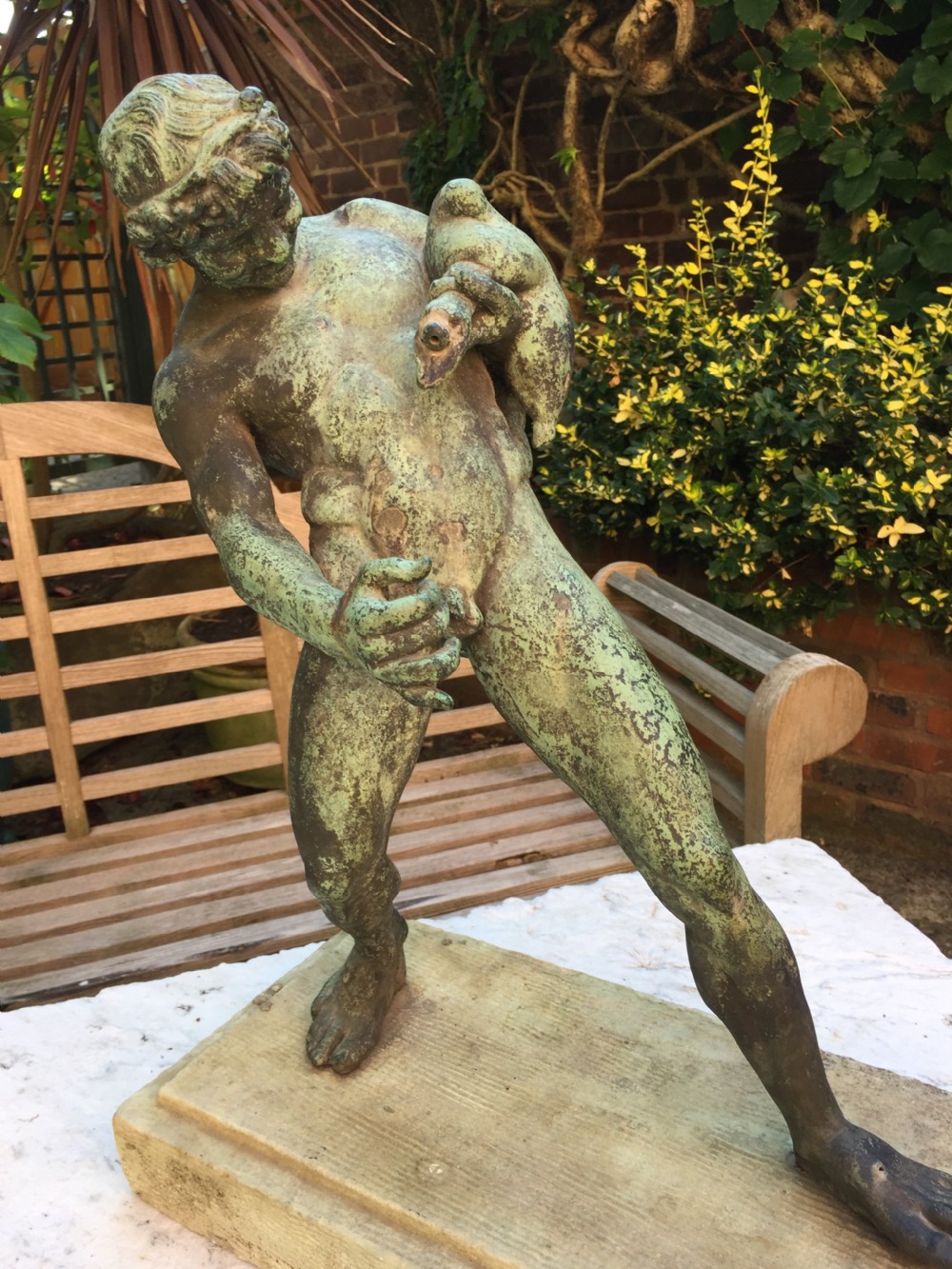 Large late C19th Italian 'Grand Tour' souvenir bronze figure , after the antique, of The Drunken Faun of Pompeii . View III
