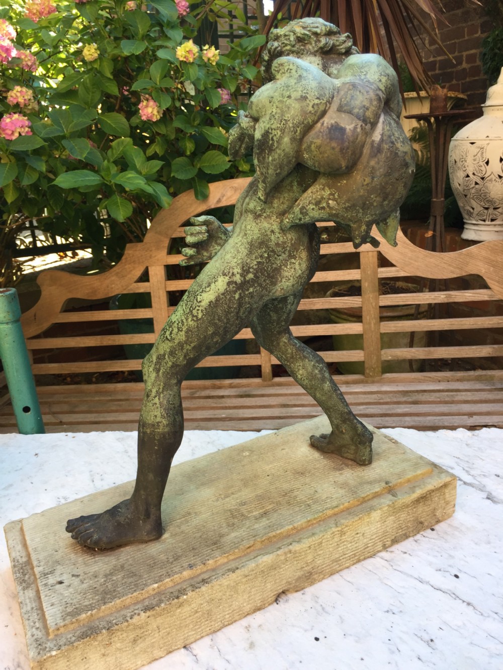 Large late C19th Italian 'Grand Tour' souvenir bronze figure , after the antique, of The Drunken Faun of Pompeii . View VIII