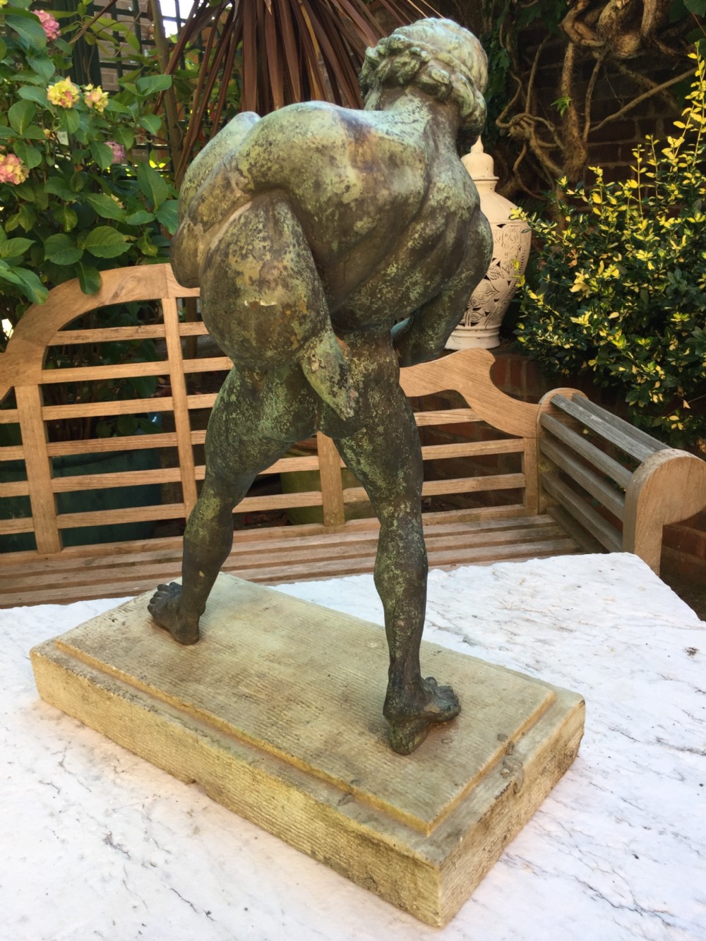 Large late C19th Italian 'Grand Tour' souvenir bronze figure , after the antique, of The Drunken Faun of Pompeii . View IX