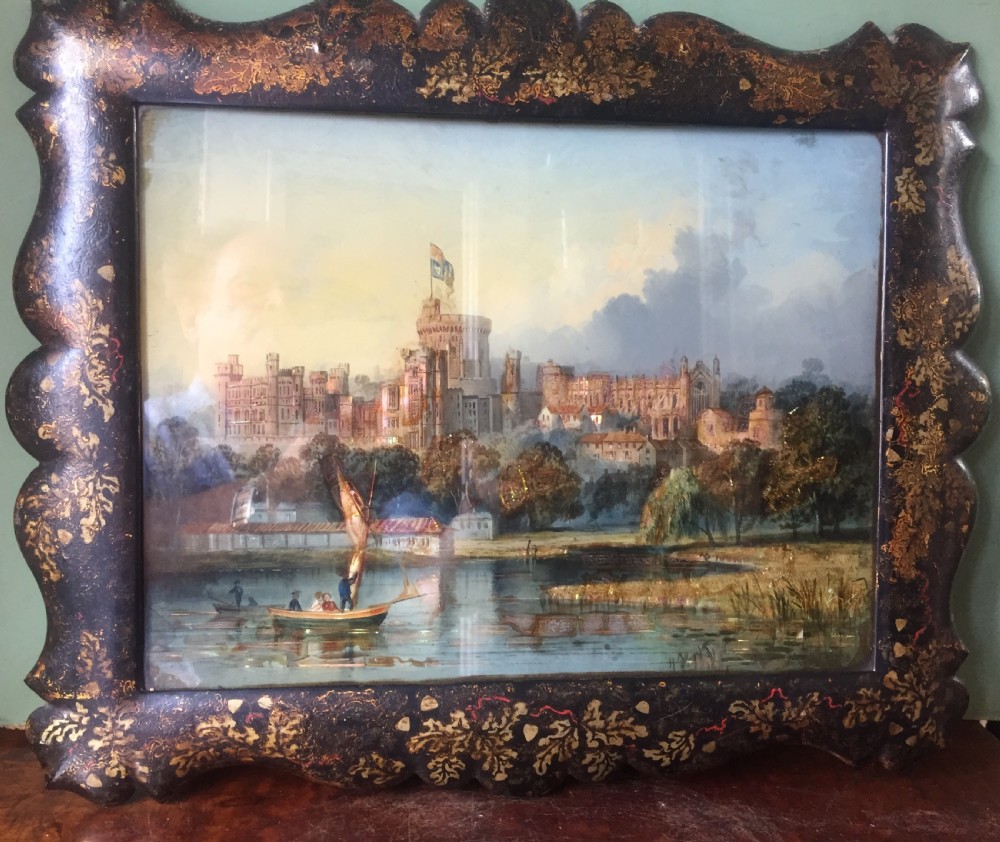 Mid C19th Victorian period reverse-glass painted and pearl patent painting by Thomas Lane of Windsor Castle. View II