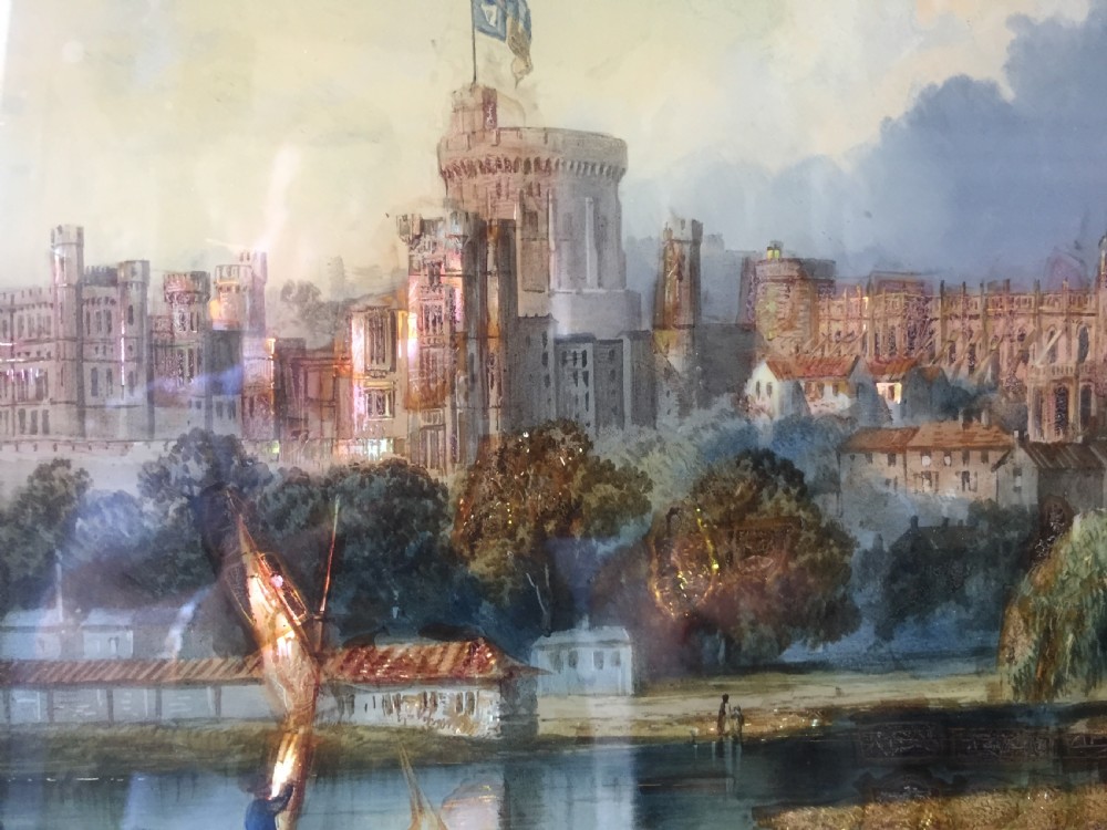 Mid C19th Victorian period reverse-glass painted and pearl patent painting by Thomas Lane of Windsor Castle. View V