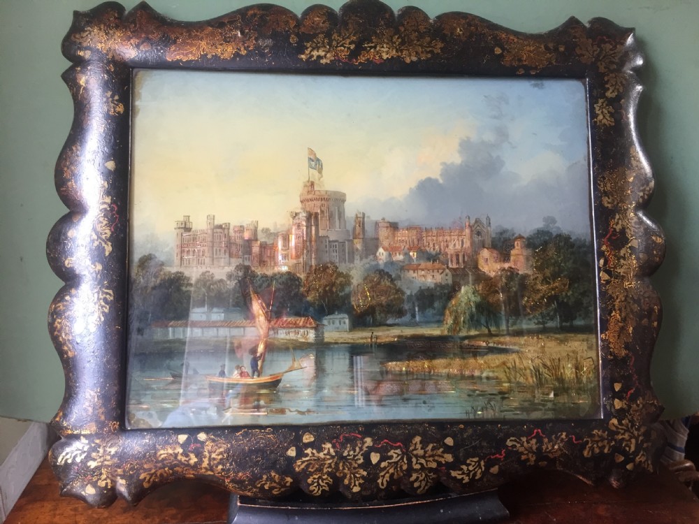 Mid C19th Victorian period reverse-glass painted and pearl patent painting by Thomas Lane of Windsor Castle. View IX