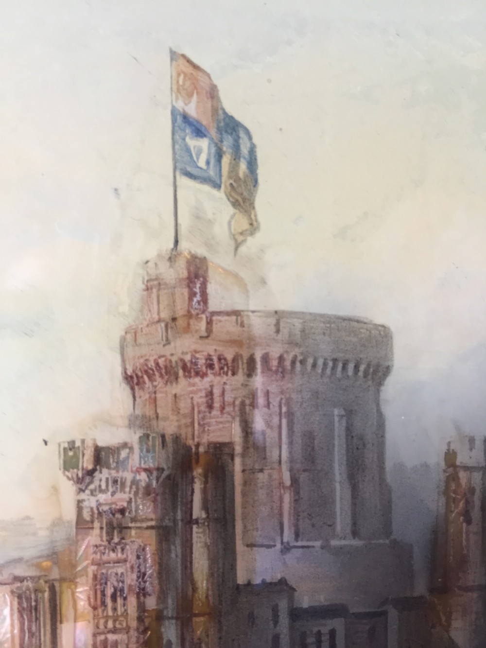 Mid C19th Victorian period reverse-glass painted and pearl patent painting by Thomas Lane of Windsor Castle. View X
