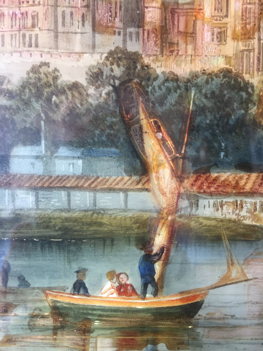 Mid C19th Victorian period reverse-glass painted and pearl patent painting by Thomas Lane of Windsor Castle. View XI