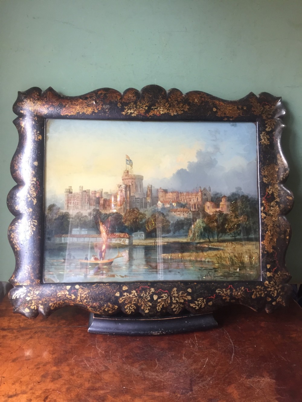 Mid C19th Victorian period reverse-glass painted and pearl patent painting by Thomas Lane of Windsor Castle. View XII