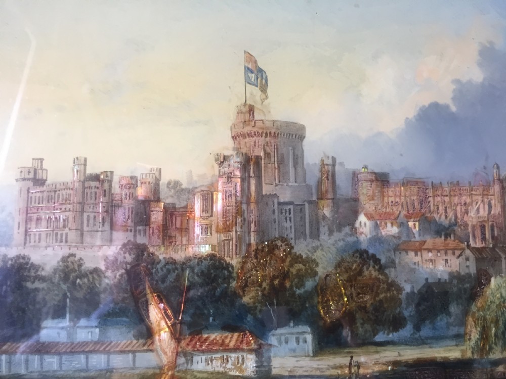 Mid C19th Victorian period reverse-glass painted and pearl patent painting by Thomas Lane of Windsor Castle. View XIII
