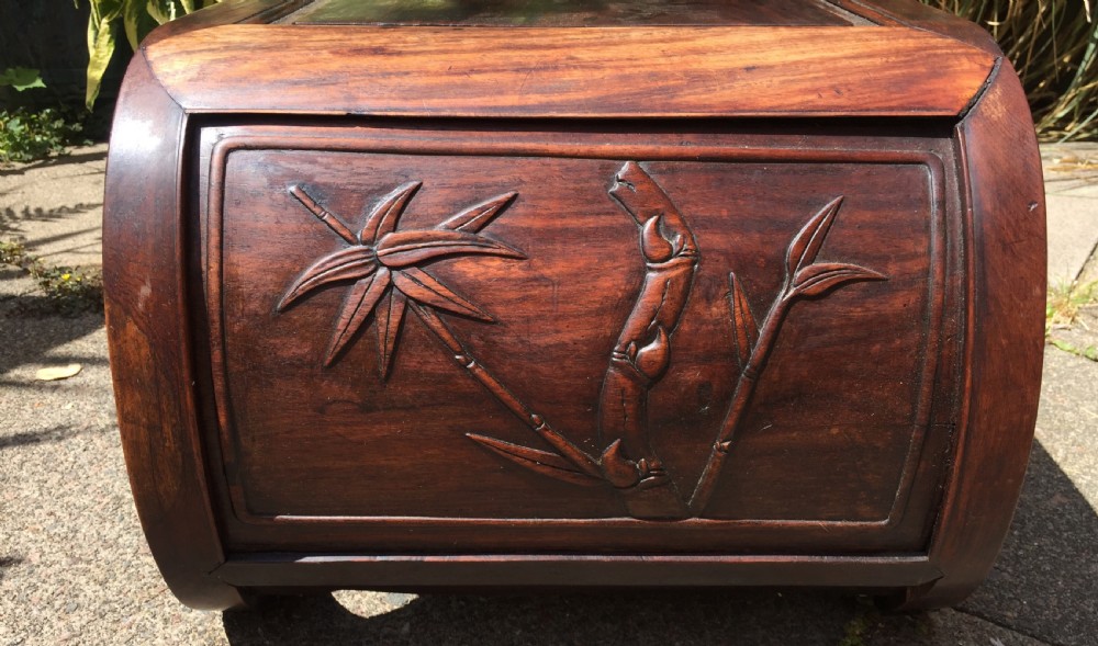Late C19th Chinese Qing Dynasty carved hardwood 'kang' or opium table of scroll-end design. View VII