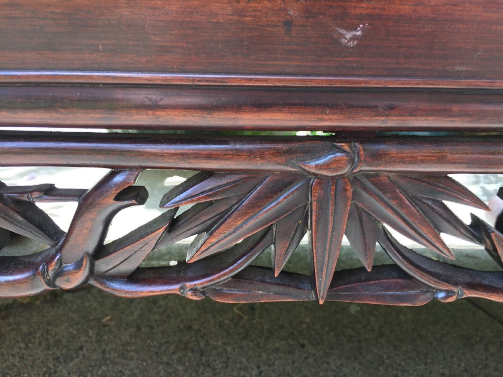Late C19th Chinese Qing Dynasty carved hardwood 'kang' or opium table of scroll-end design. View XII