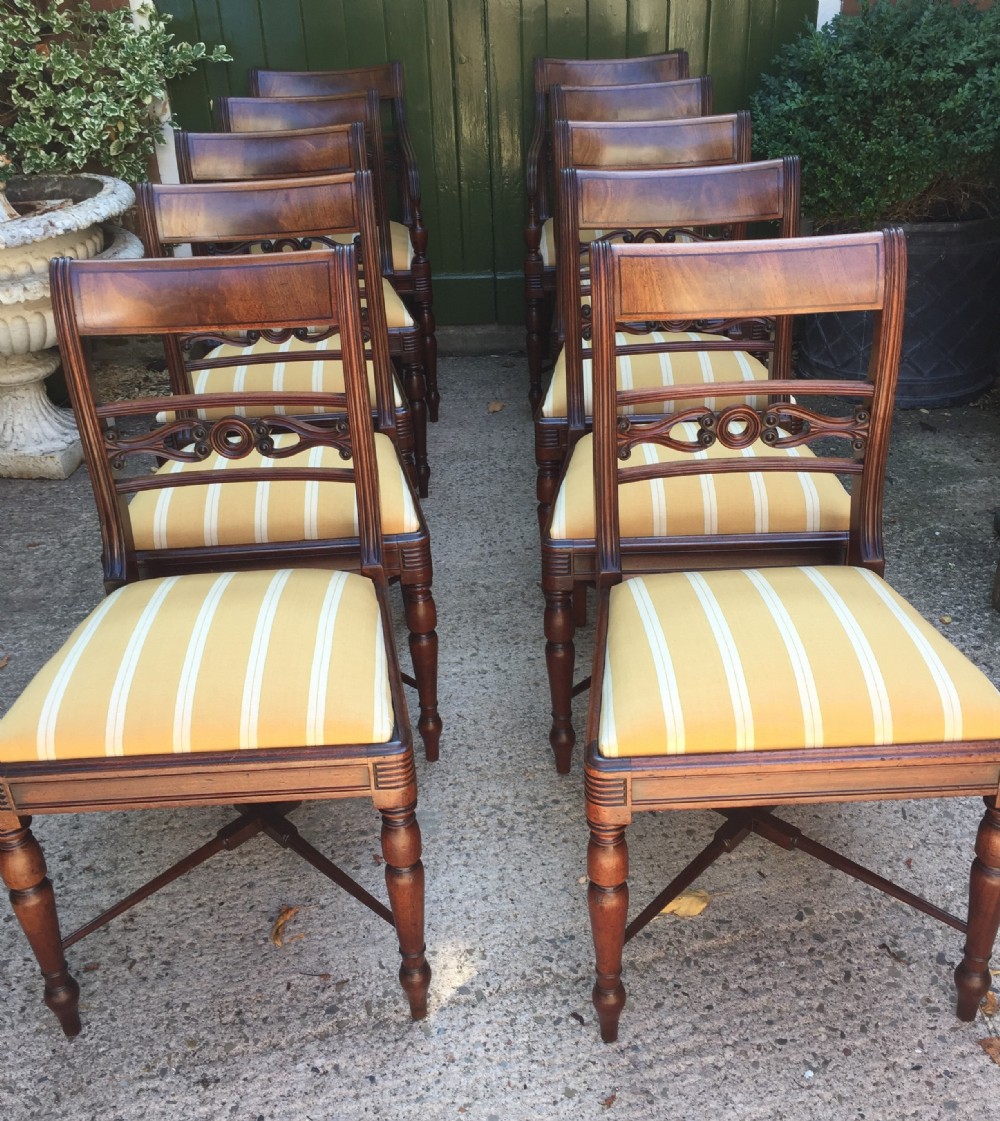 Fine set of 10 early C19th Scottish Regency period mahogany dining chairs.