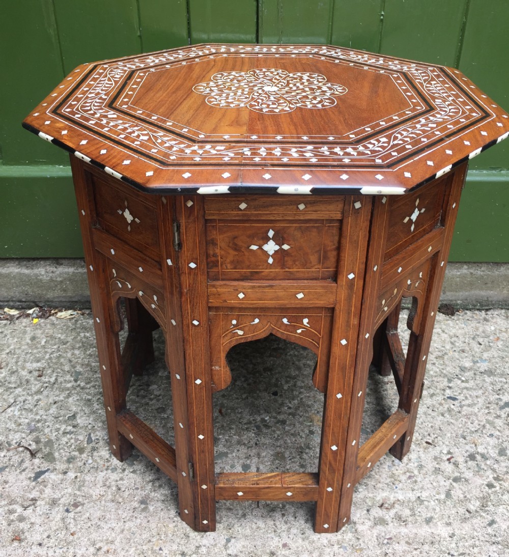 Late C19th Anglo-Indian Hoshiarpur ivory inlaid octagonal shisham table.