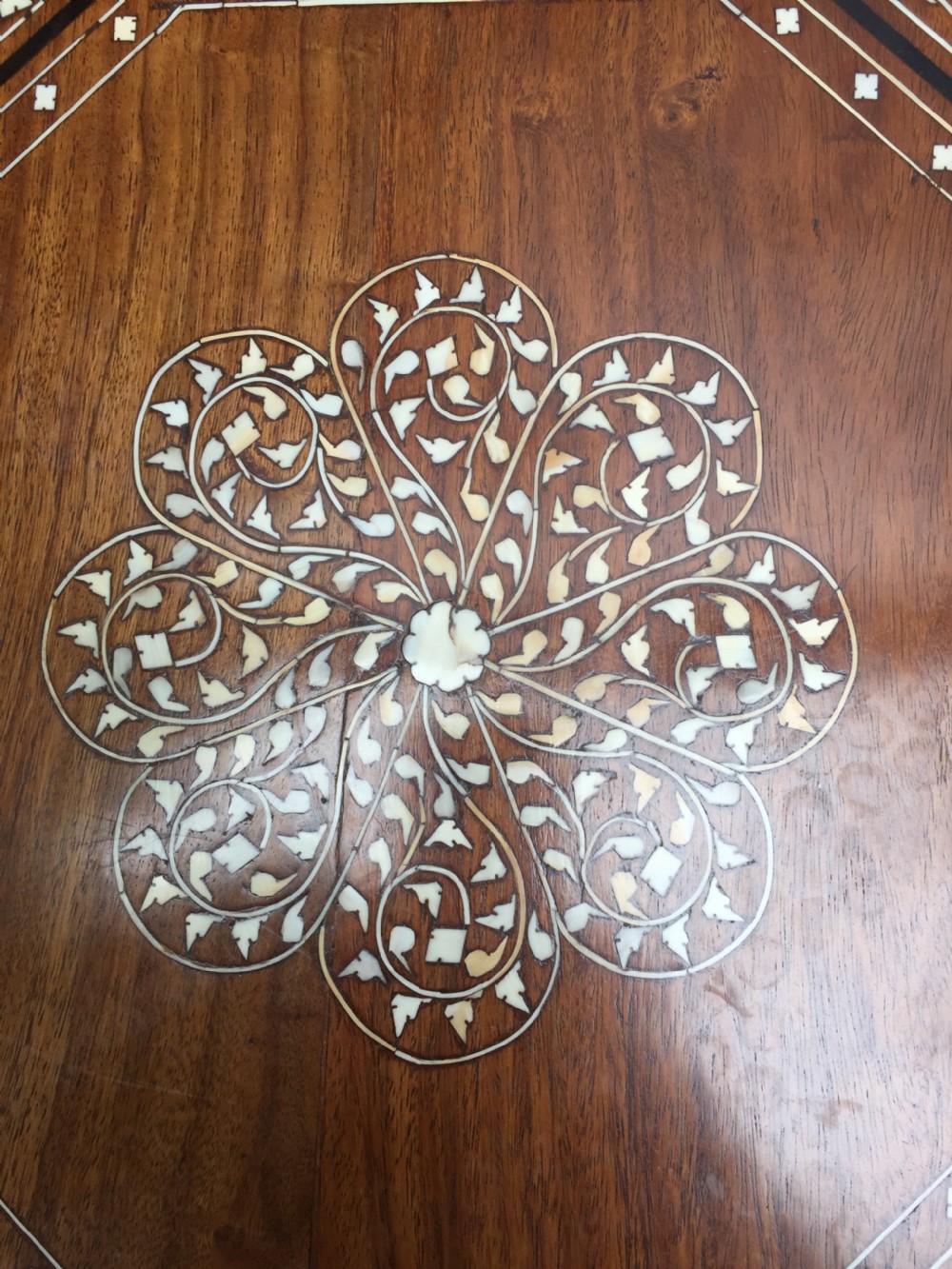 Late C19th Anglo-Indian Hoshiarpur ivory inlaid octagonal shisham table. View V