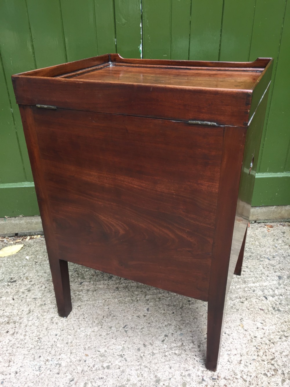 Late C18th George III period tray-top bedside cupboard or night table . View V